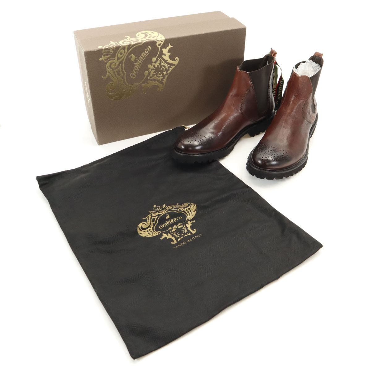 未使用 Orobianco オロビアンコ イタリア製 サイドゴア レザーブーツ 39 ブラウン メンズ