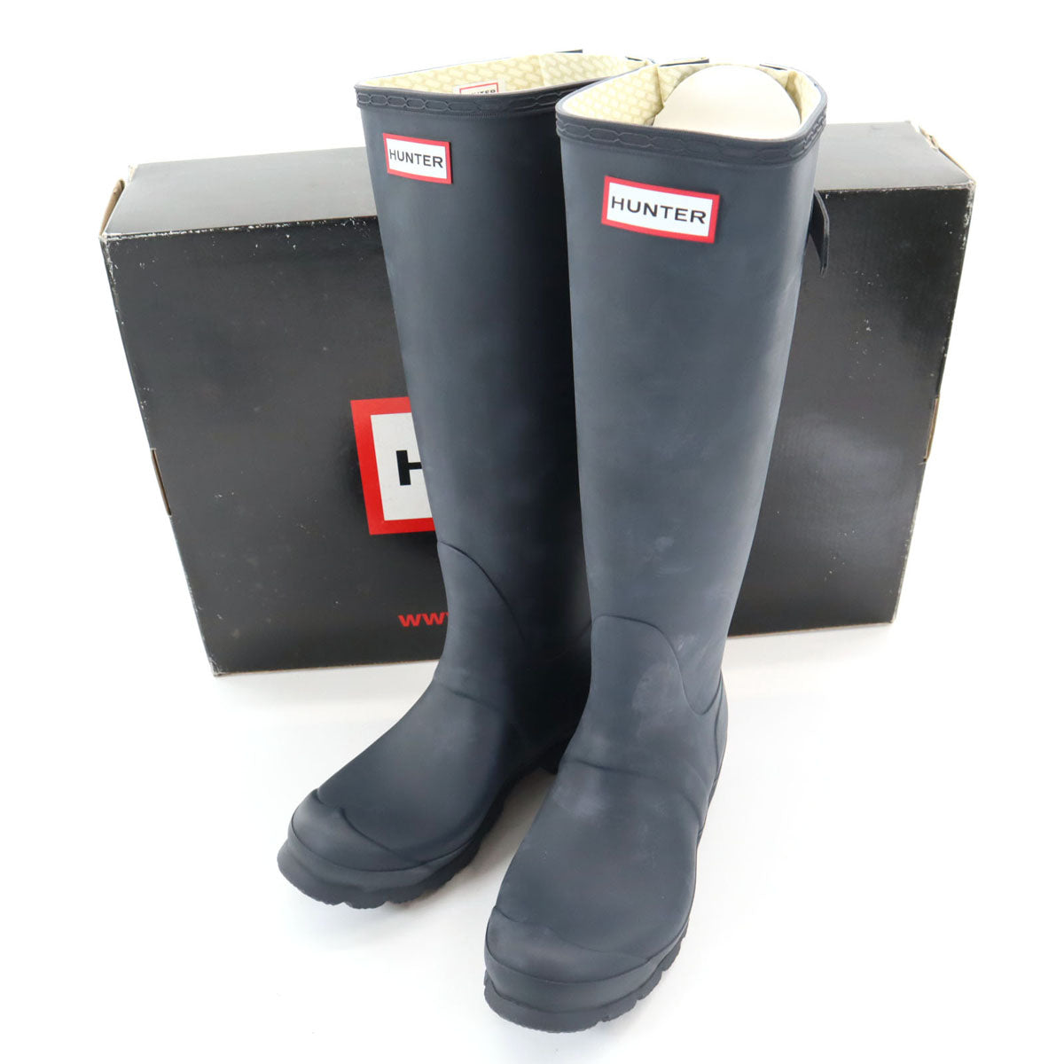 HUNTER ハンター バックストラップトール レインブーツ 4 ネイビー W24893 箱付き レディース