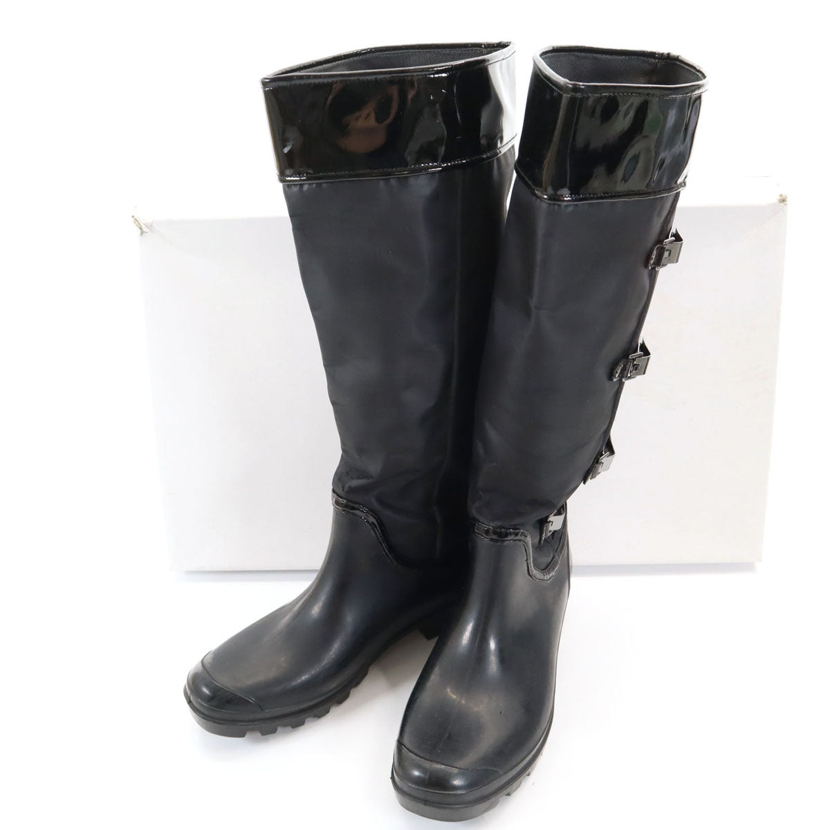 Calvin klein カルバンクライン ナイロン ラバー レインブーツ 8 1/2M ブラック E7784 箱付き レディース