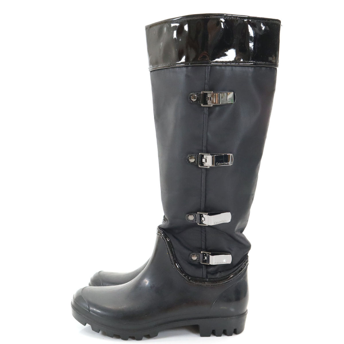 Calvin klein カルバンクライン ナイロン ラバー レインブーツ 8 1/2M ブラック E7784 箱付き レディース