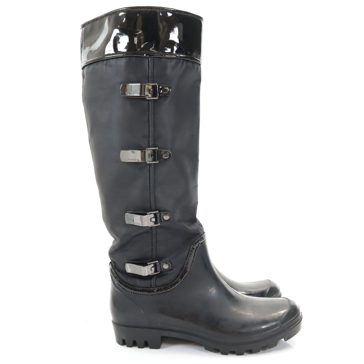 Calvin klein カルバンクライン ナイロン ラバー レインブーツ 8 1/2M ブラック E7784 箱付き レディース