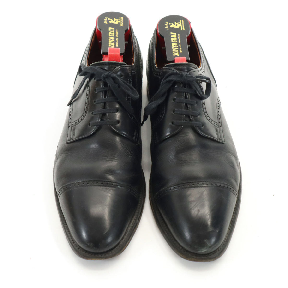 SCOTCH GRAIN スコッチグレイン レザー ビジネスシューズ 24 1/2 ブラック 外羽根 革靴 シューキーパー付き メンズ