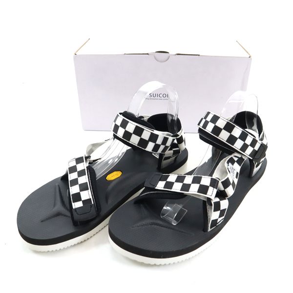 未使用 スイコック チェッカー柄 ストラップ サンダル US 9 ブラック SUICOKE メンズ