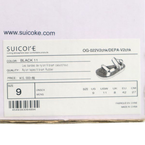 未使用 スイコック チェッカー柄 ストラップ サンダル US 9 ブラック SUICOKE メンズ