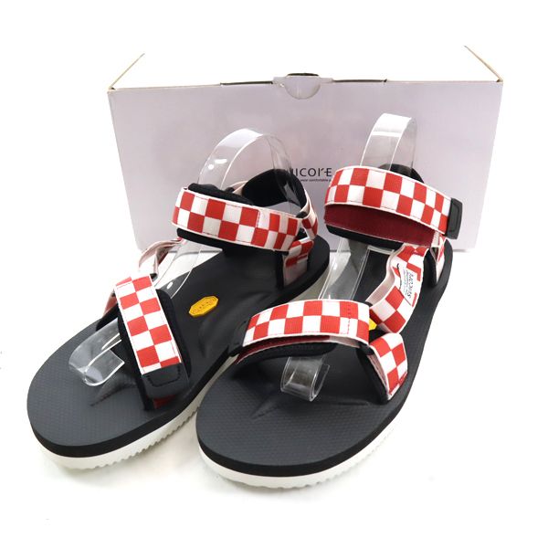 未使用 SUICOKE スイコック チェッカー柄 ストラップ サンダル US 8 レッド メンズ