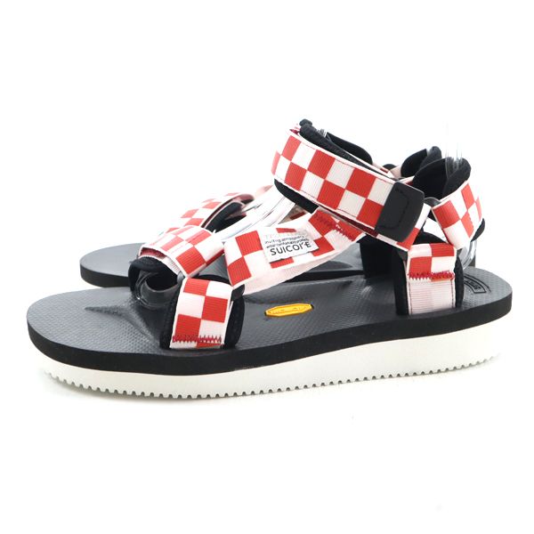 未使用 SUICOKE スイコック チェッカー柄 ストラップ サンダル US 8 レッド メンズ