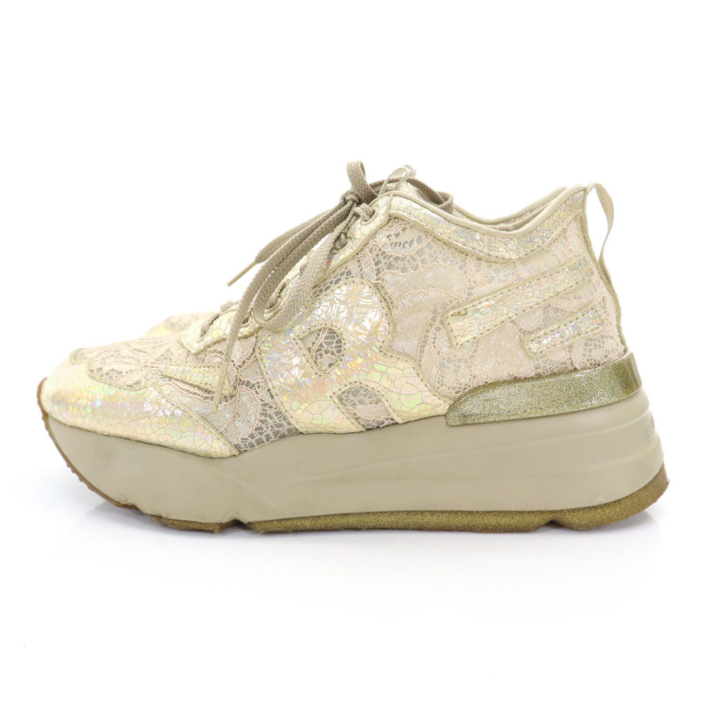 RUCO LINE ルコライン EU製 厚底 スニーカー 38 ゴールド系 レース レディース