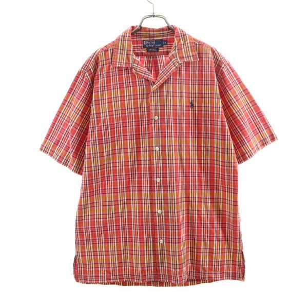 Polo by Ralph Lauren ポロバイラルフローレン 90s ヴィンテージ チェック 半袖 オープンカラーシャツ S レッド系 開襟 CALDWELL メンズ
