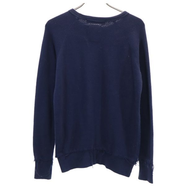 SEVESKIG セヴシグ 長袖 トレーナー M 紺 スウェット USED加工 レザー パイル メンズ