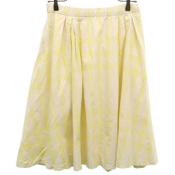 ミラオーウェン チェック ミディ丈 フレアスカート 1 イエロー×ホワイト Mila Owen レディース