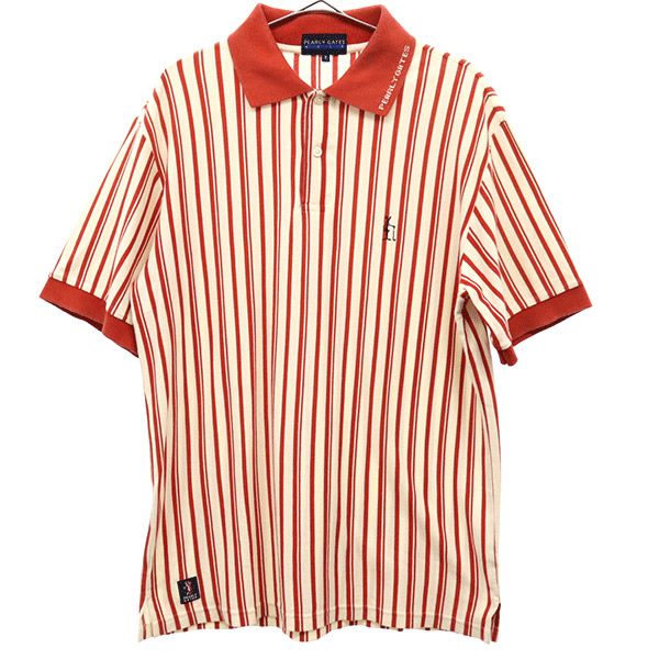 パーリーゲイツ ストライプ ゴルフ 半袖 ポロシャツ 4 ホワイト×レッド PEARLY GATES メンズ