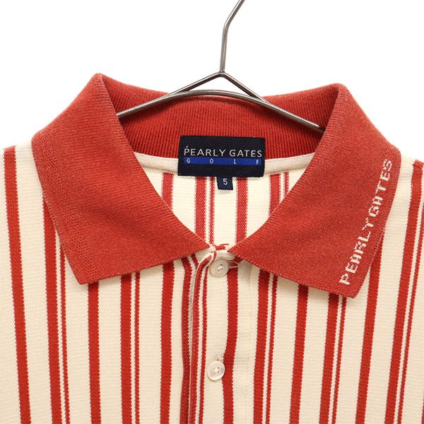 パーリーゲイツ ストライプ ゴルフ 半袖 ポロシャツ 4 ホワイト×レッド PEARLY GATES メンズ