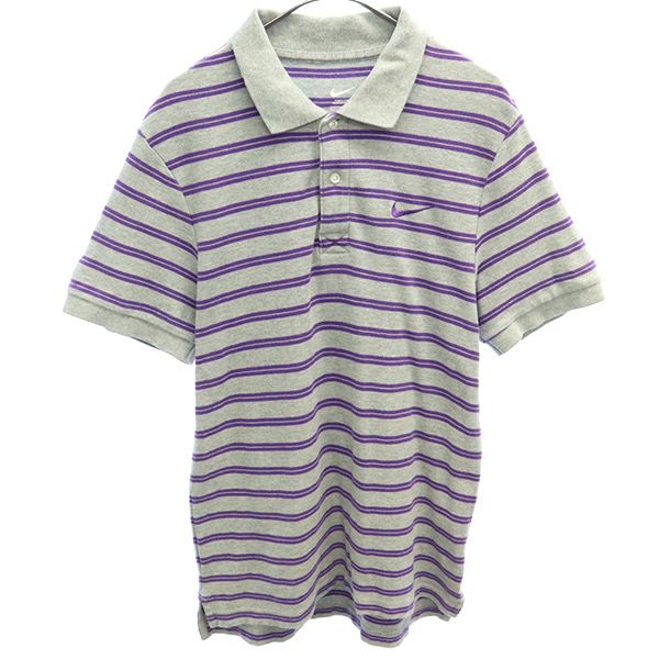 ナイキ ボーダー 半袖 ポロシャツ S グレー NIKE メンズ