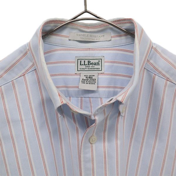 エルエルビーン アウトドア ストライプ 半袖 ボタンダウンシャツ 15-REG ブルー L.L.Bean メンズ