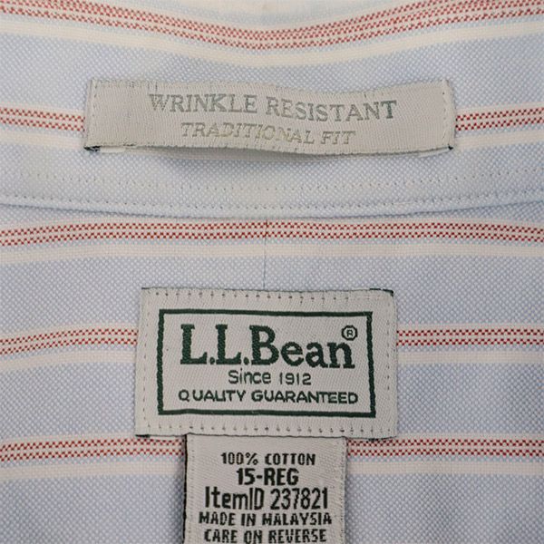 エルエルビーン アウトドア ストライプ 半袖 ボタンダウンシャツ 15-REG ブルー L.L.Bean メンズ