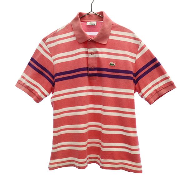 ラコステ 日本製 ボーダー 半袖 ポロシャツ 3 ピンク系 LACOSTE 鹿の子 メンズ