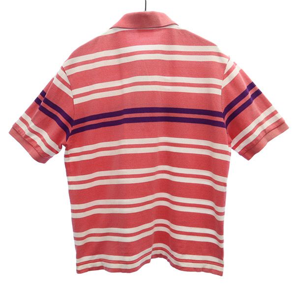 ラコステ 日本製 ボーダー 半袖 ポロシャツ 3 ピンク系 LACOSTE 鹿の子 メンズ