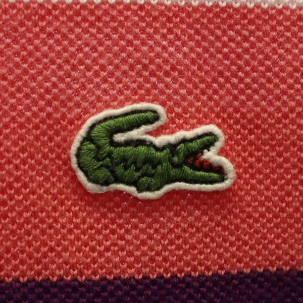 ラコステ 日本製 ボーダー 半袖 ポロシャツ 3 ピンク系 LACOSTE 鹿の子 メンズ