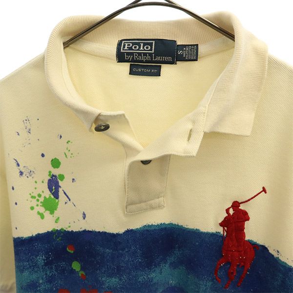 ポロバイラルフローレン ビッグポニー プリント 半袖 ポロシャツ S ベージュ系 Polo by Ralph Lauren 鹿の子 メンズ