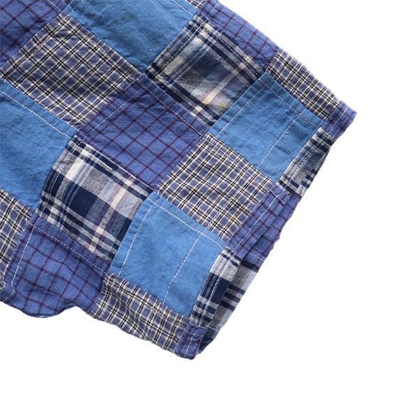 PEARLY GATES パーリーゲイツ チェック柄 ゴルフ 半袖 ボタンダウンシャツ 3 ブルー パッチワーク メンズ