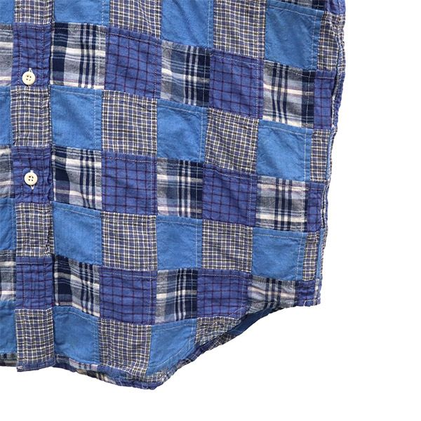 PEARLY GATES パーリーゲイツ チェック柄 ゴルフ 半袖 ボタンダウンシャツ 3 ブルー パッチワーク メンズ