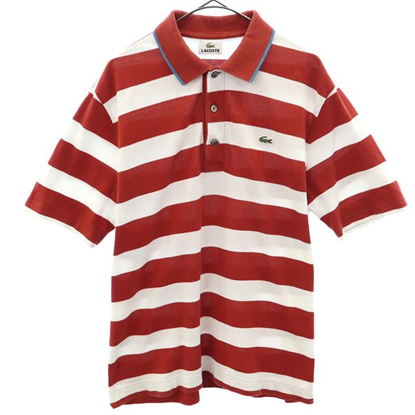 ラコステ ボーダー柄 半袖 ポロシャツ 4 ホワイト×レッド LACOSTE 鹿の子 メンズ