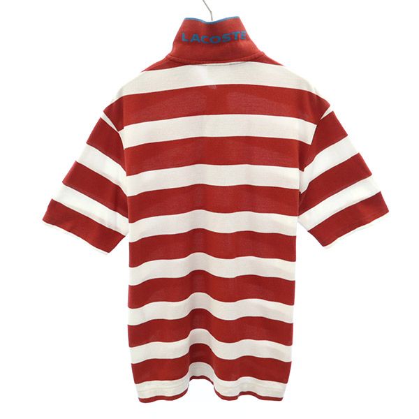 ラコステ ボーダー柄 半袖 ポロシャツ 4 ホワイト×レッド LACOSTE 鹿の子 メンズ