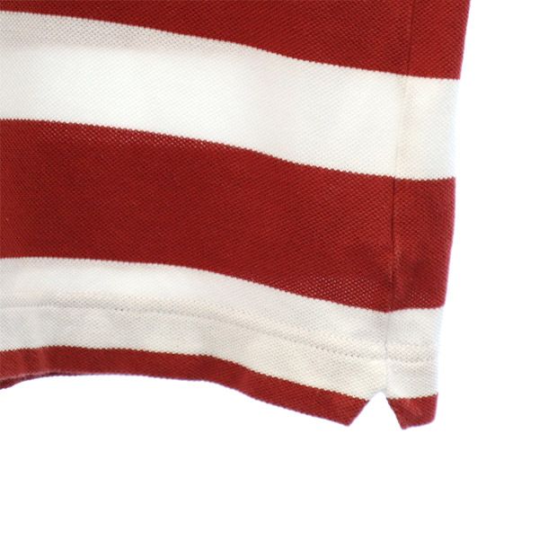 ラコステ ボーダー柄 半袖 ポロシャツ 4 ホワイト×レッド LACOSTE 鹿の子 メンズ