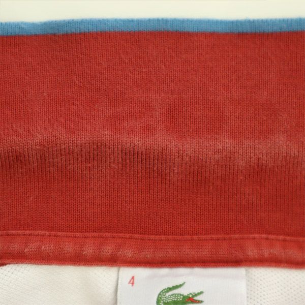 ラコステ ボーダー柄 半袖 ポロシャツ 4 ホワイト×レッド LACOSTE 鹿の子 メンズ