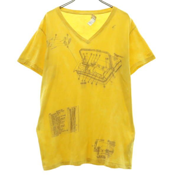 ディーゼル プリント 半袖 Vネック Tシャツ L イエロー DIESEL メンズ