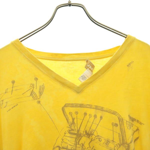 ディーゼル プリント 半袖 Vネック Tシャツ L イエロー DIESEL メンズ