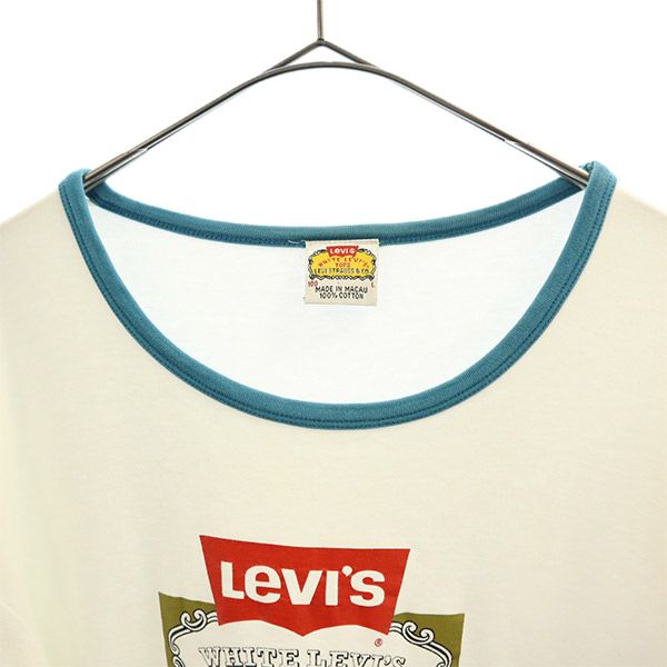 リーバイス ロゴプリント 長袖 Tシャツ L ホワイト×グリーン Levi's メンズ