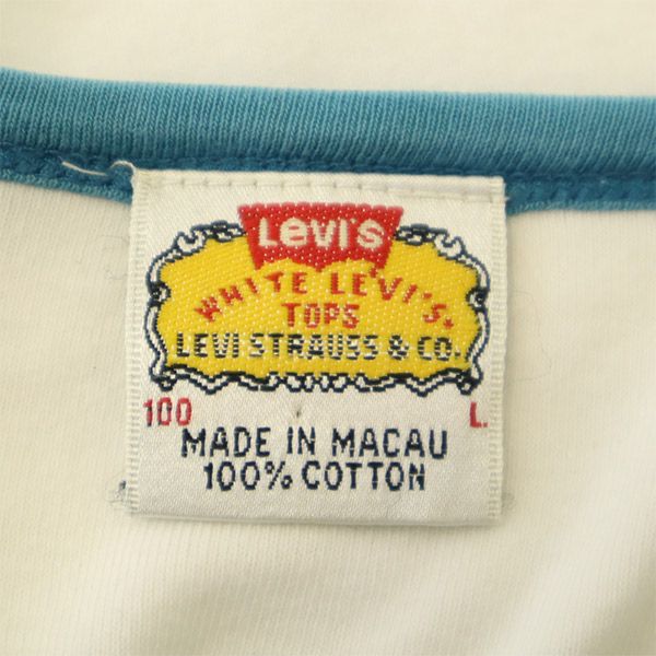 リーバイス ロゴプリント 長袖 Tシャツ L ホワイト×グリーン Levi's メンズ