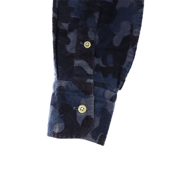 Psycho Bunny サイコバニー 迷彩 長袖 シャツ S ブルー系 ロゴワッペン ゴルフ メンズ