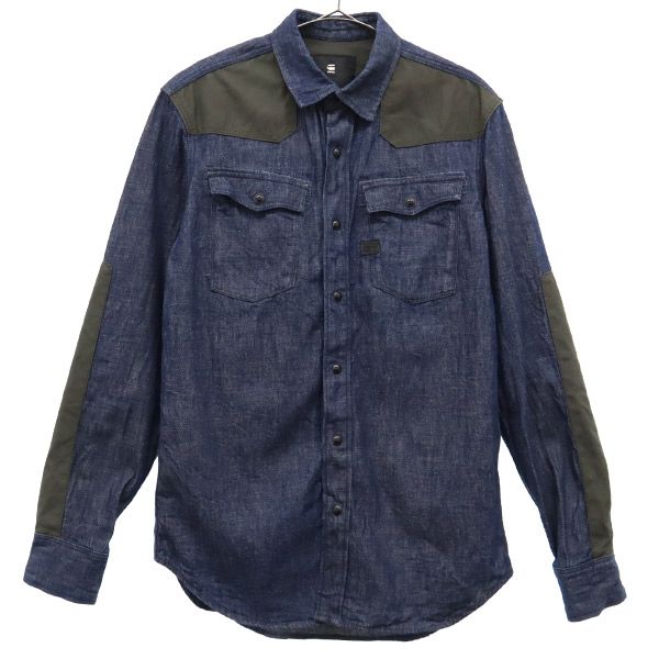G-STAR RAW ジースターロウ ワッペン 長袖 デニムシャツ S ネイビー ロゴ メンズ