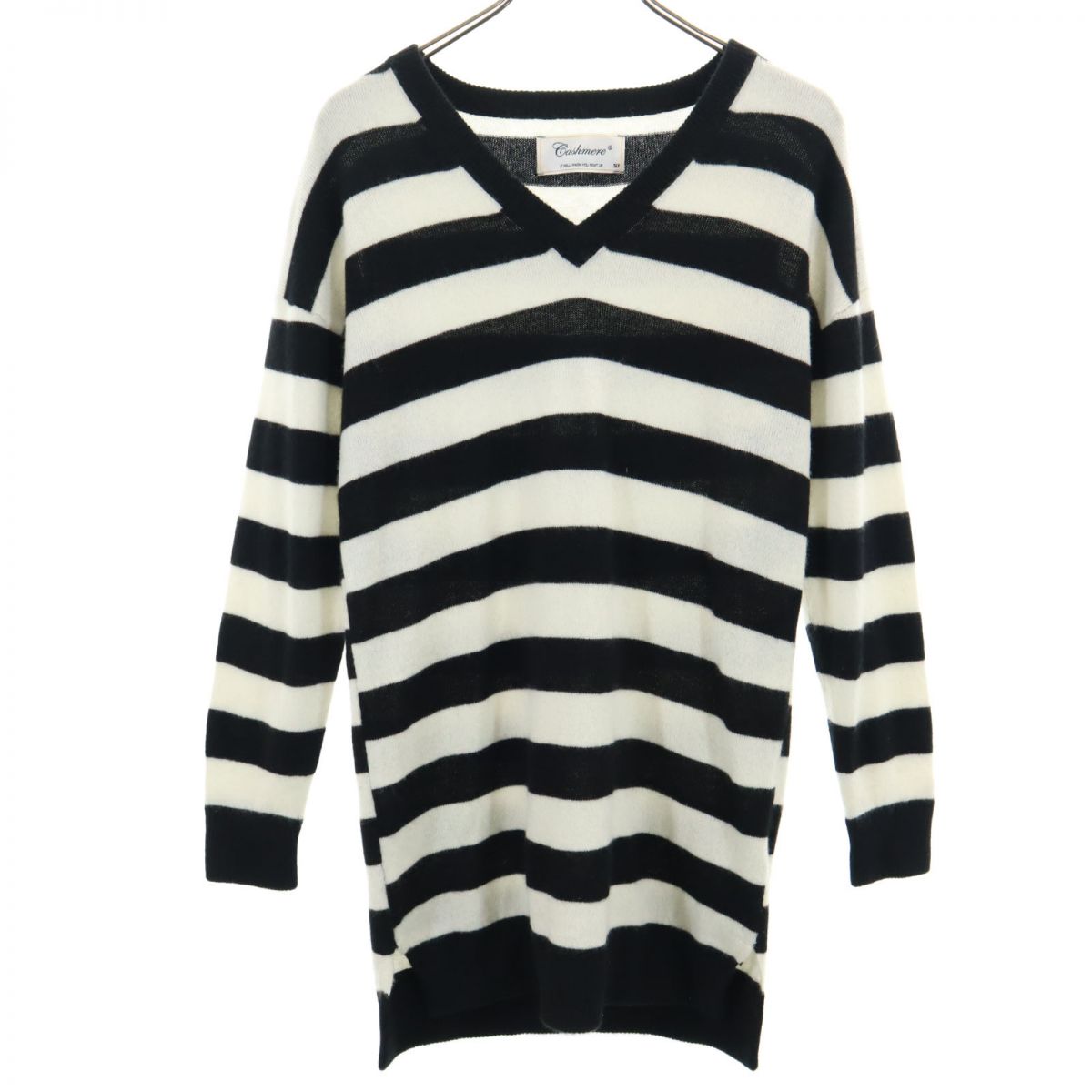 スライ ボーダー柄 長袖 カシミヤ100% Vネック ニット 1 ブラック×ホワイト SLY セーター レディース