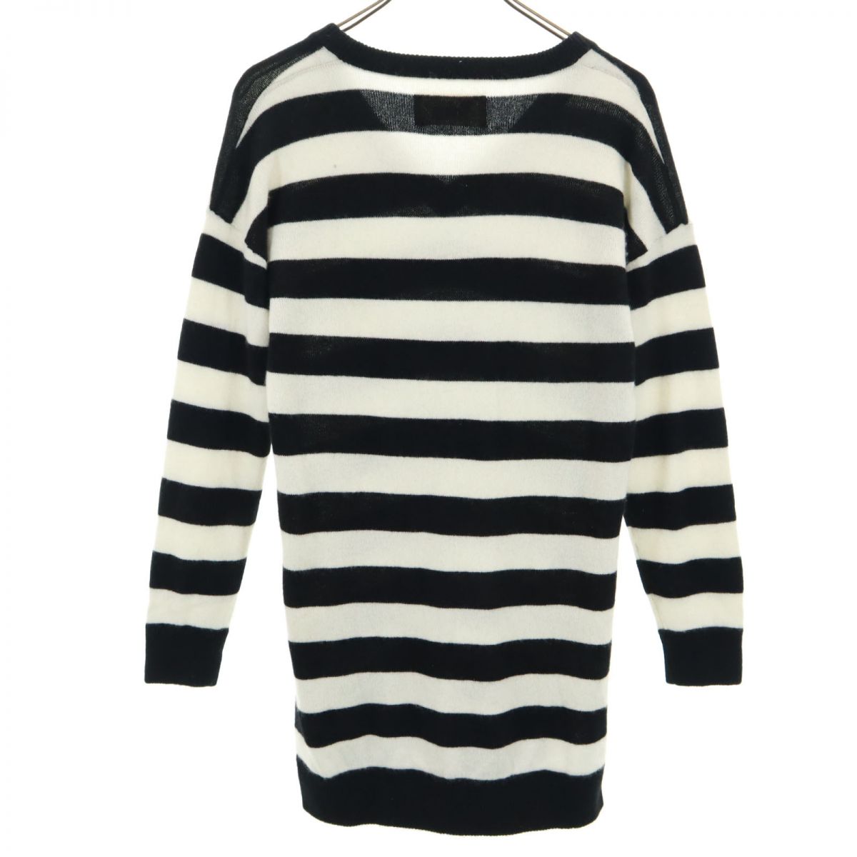 スライ ボーダー柄 長袖 カシミヤ100% Vネック ニット 1 ブラック×ホワイト SLY セーター レディース