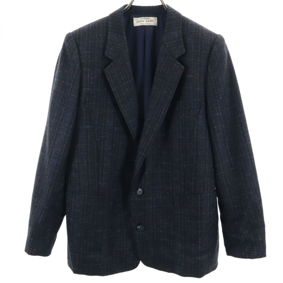 Pierre Cardin ピエールカルダン ウール チェック 長袖 テーラードジャケット ダークグレー系 メンズ