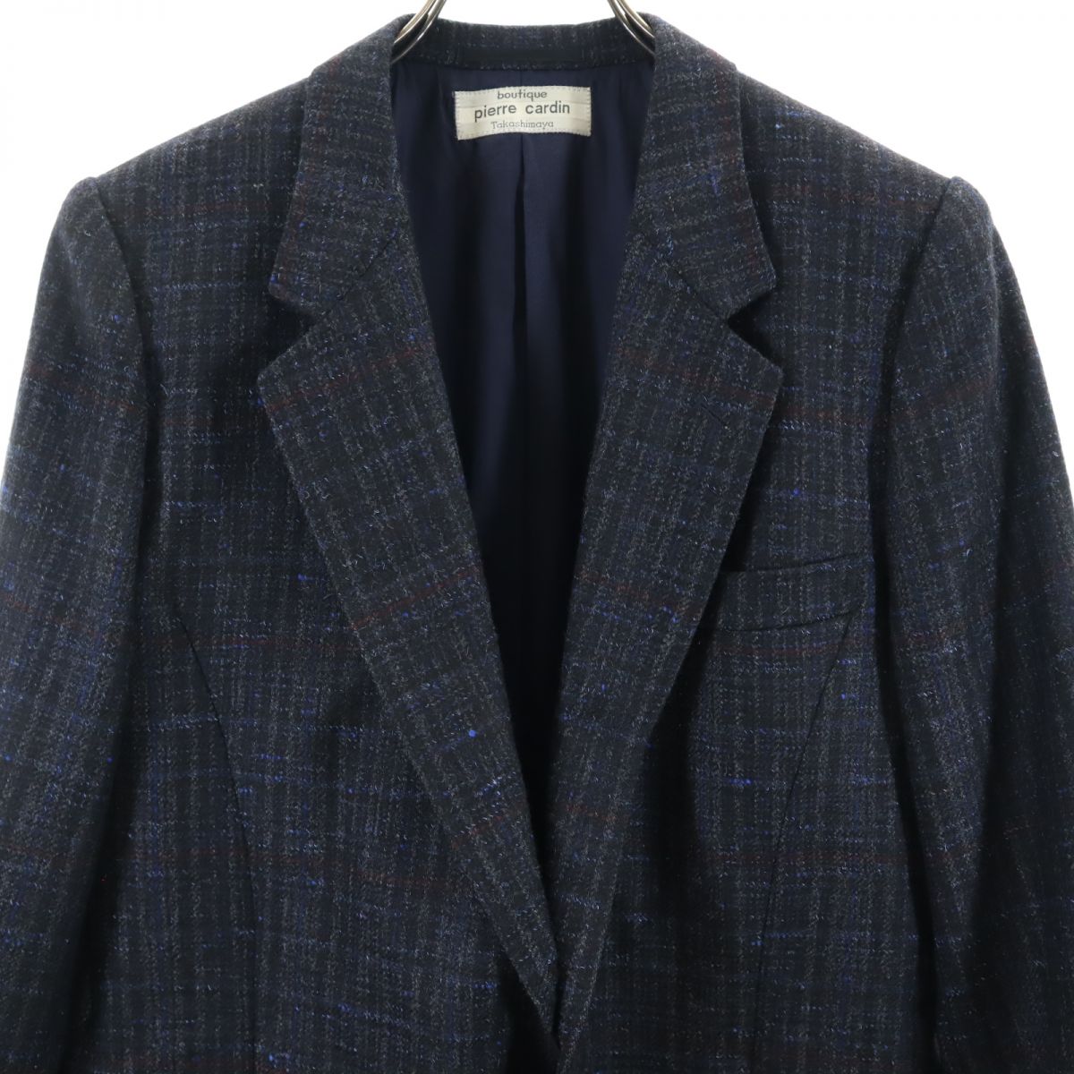 Pierre Cardin ピエールカルダン ウール チェック 長袖 テーラードジャケット ダークグレー系 メンズ