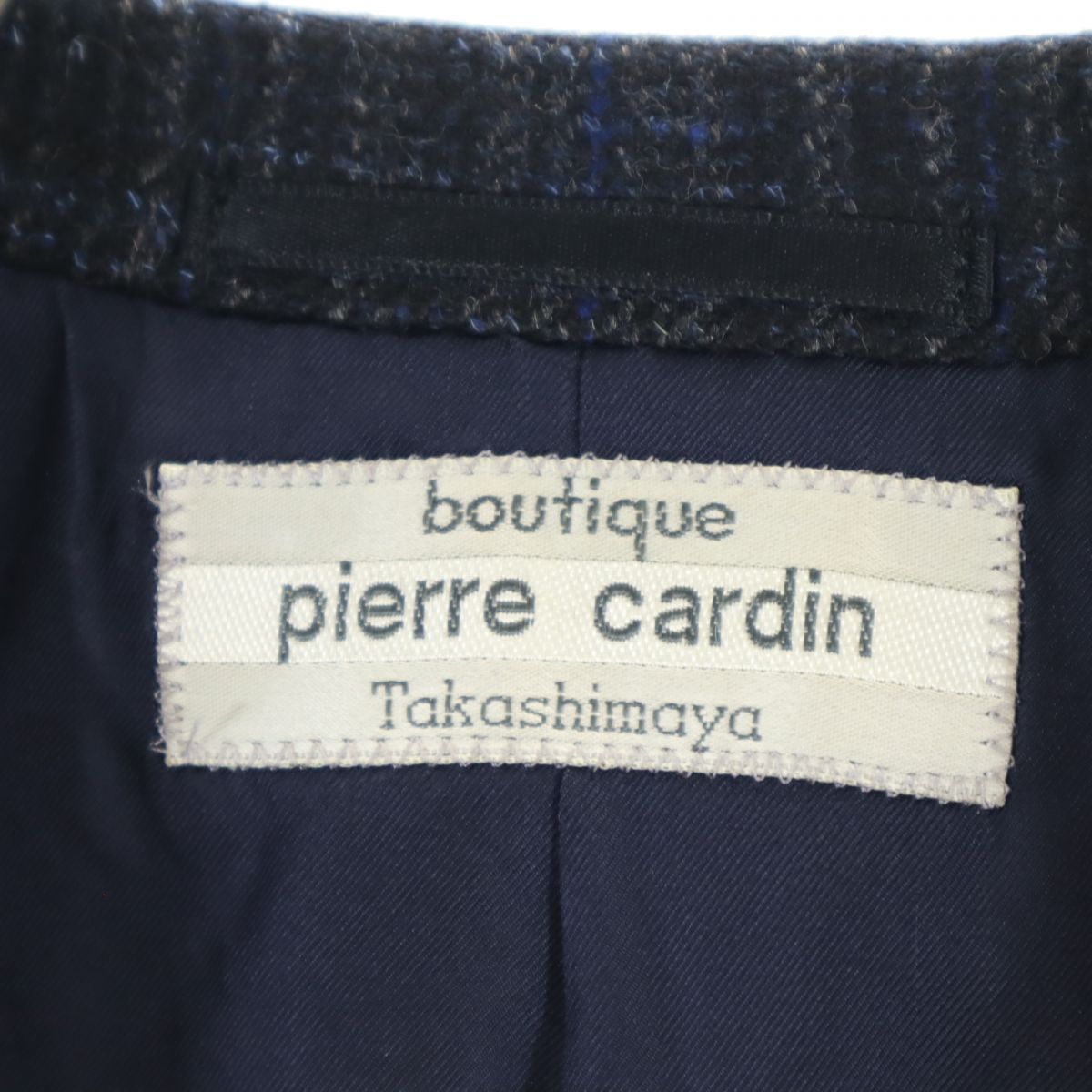 Pierre Cardin ピエールカルダン ウール チェック 長袖 テーラードジャケット ダークグレー系 メンズ