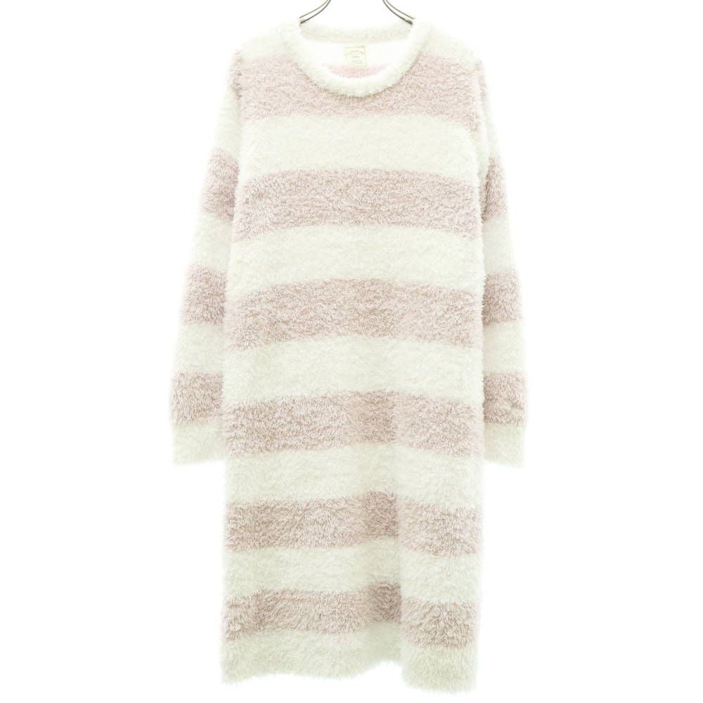 ジェラートピケ ボーダー 長袖 ふわモコ ルームウェア F ホワイト×パープル gelato pique ワンピース レディース