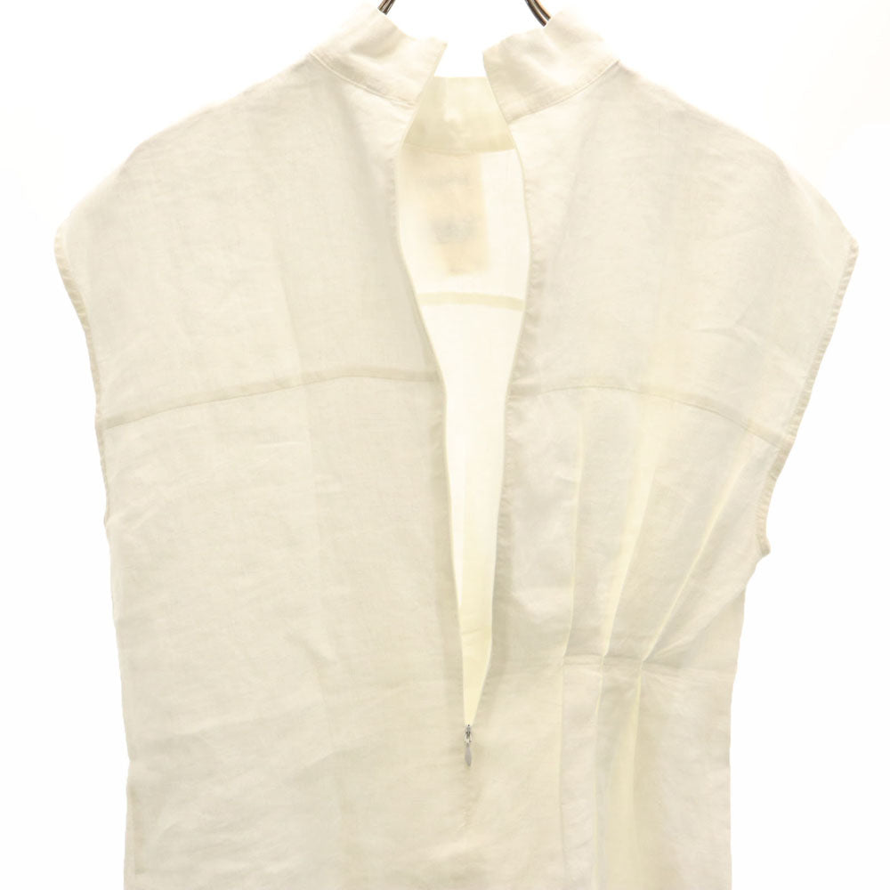 ザラウーマン 未使用 リネン ノースリーブ ブラウス S ホワイト ZARA WOMAN カットソー バックジップ プリーツ レディース