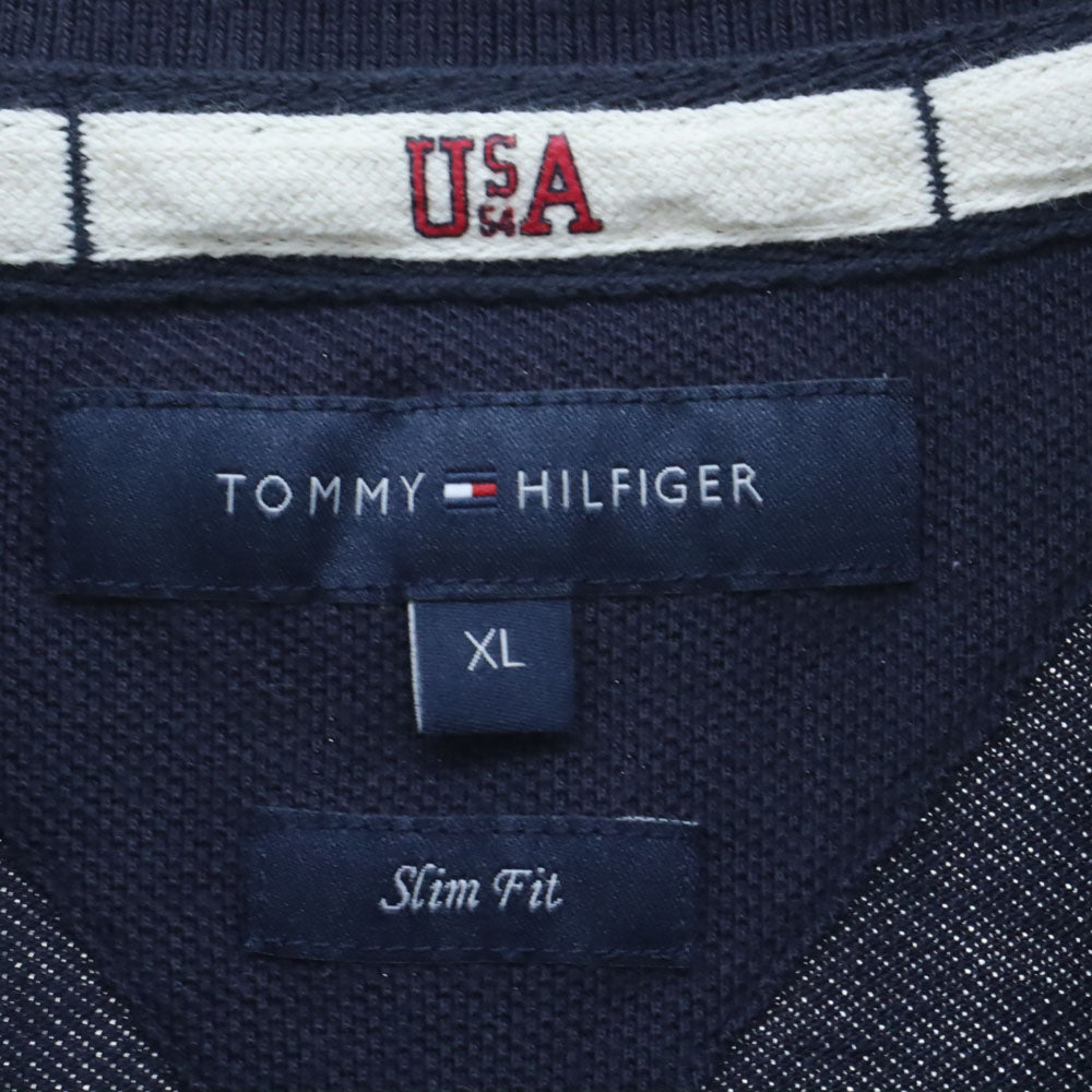 トミーヒルフィガー 半袖 ポロシャツ XL ネイビー TOMMY HILFIGER 鹿の子地 メンズ