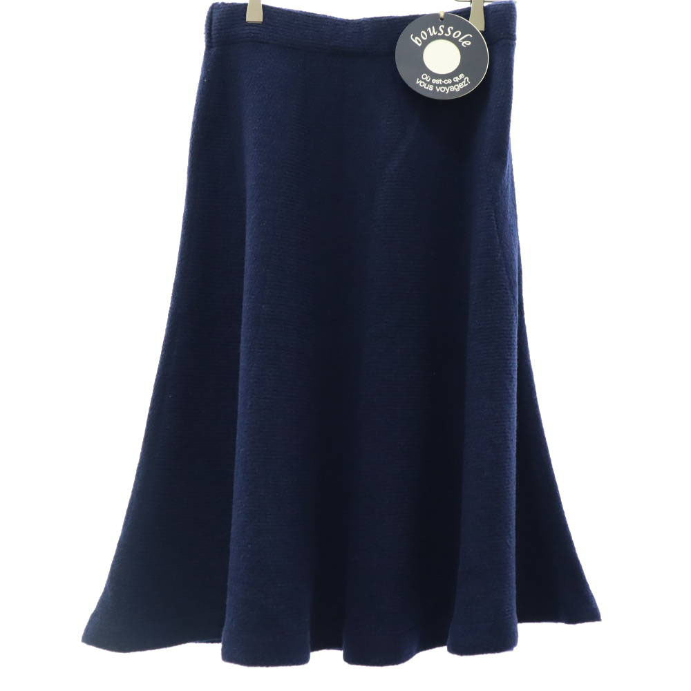未使用 Boussole ブソル 日本製 ミディ丈 ニット フレアスカート 38 ネイビー レディース