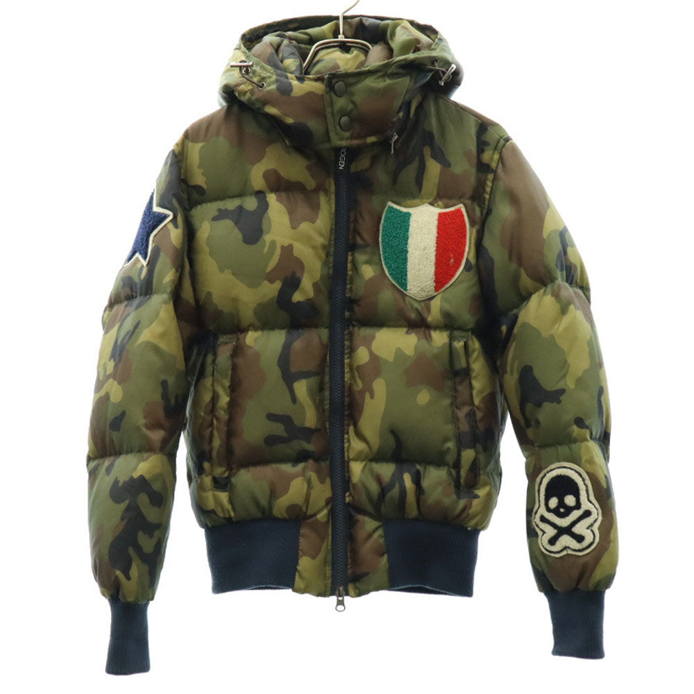 HYDROGEN ハイドロゲン 迷彩柄 BRONZAJI ダウンジャケット M カーキ フード着脱可 ワッペン メンズ