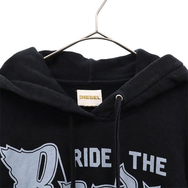 ディーゼル プリント柄 長袖 スウェットパーカー S ブラック DIESEL 裏起毛 プルパーカー メンズ
