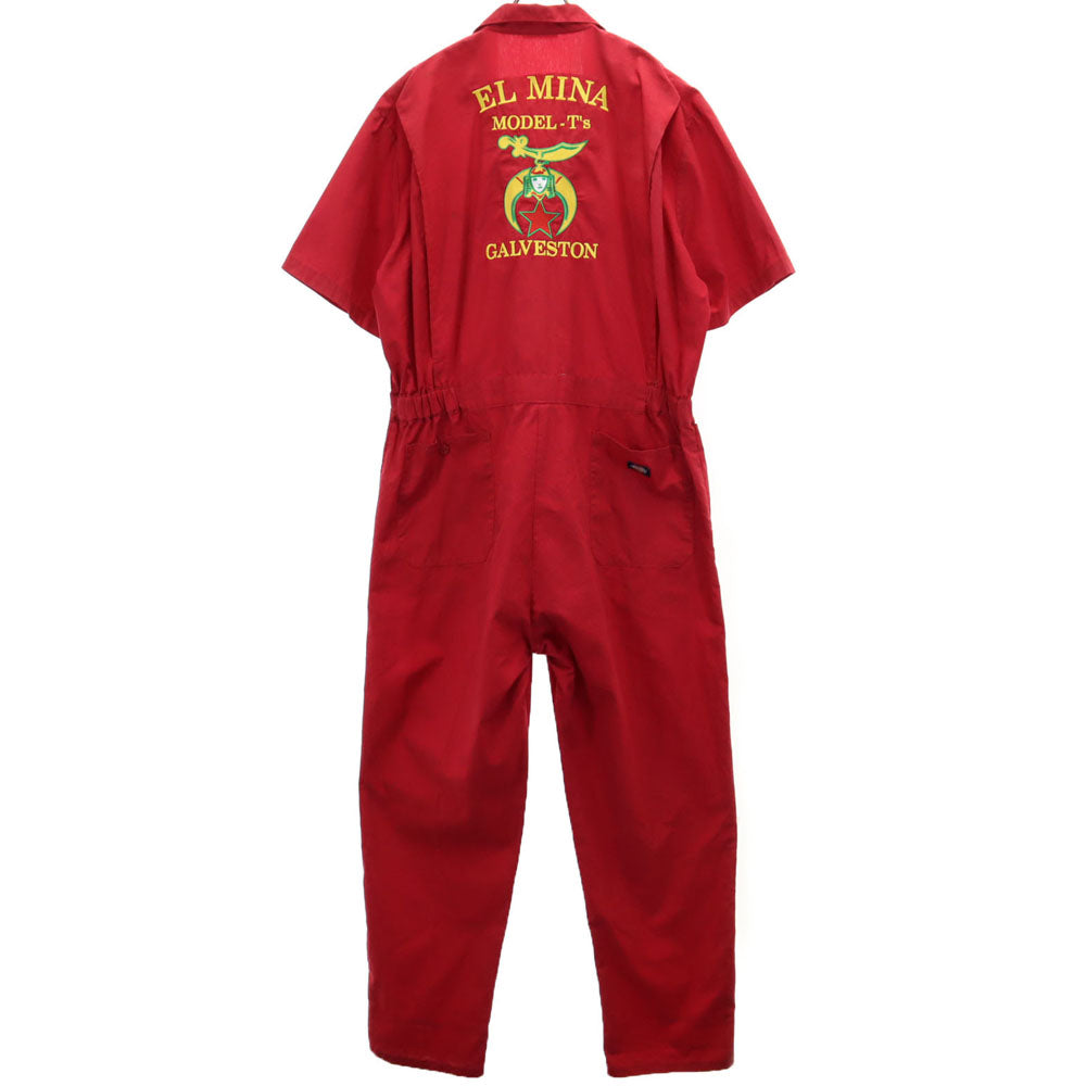 ディッキーズ シュラインクラブ フリーメイソン バック刺繍 半袖 つなぎ レッド Dickies 作業服 作業着 メンズ