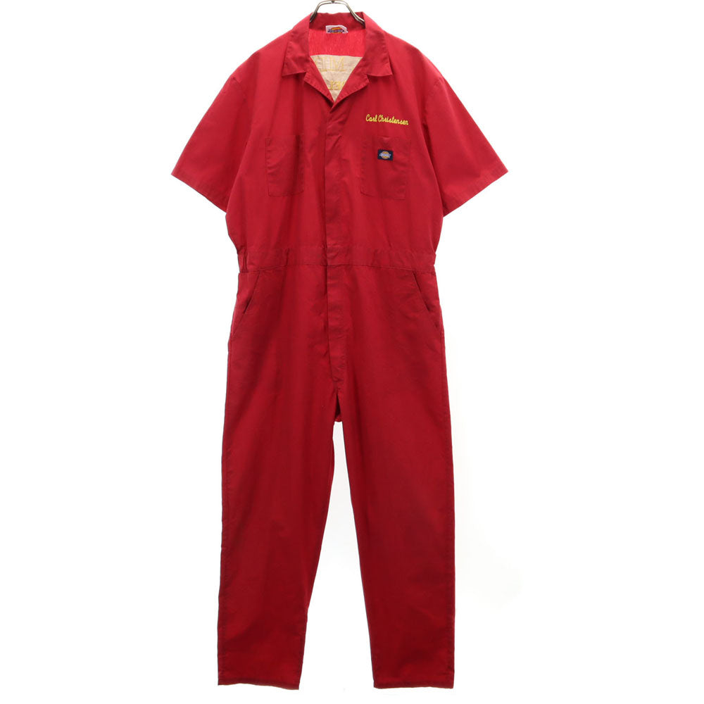 ディッキーズ シュラインクラブ フリーメイソン バック刺繍 半袖 つなぎ レッド Dickies 作業服 作業着 メンズ