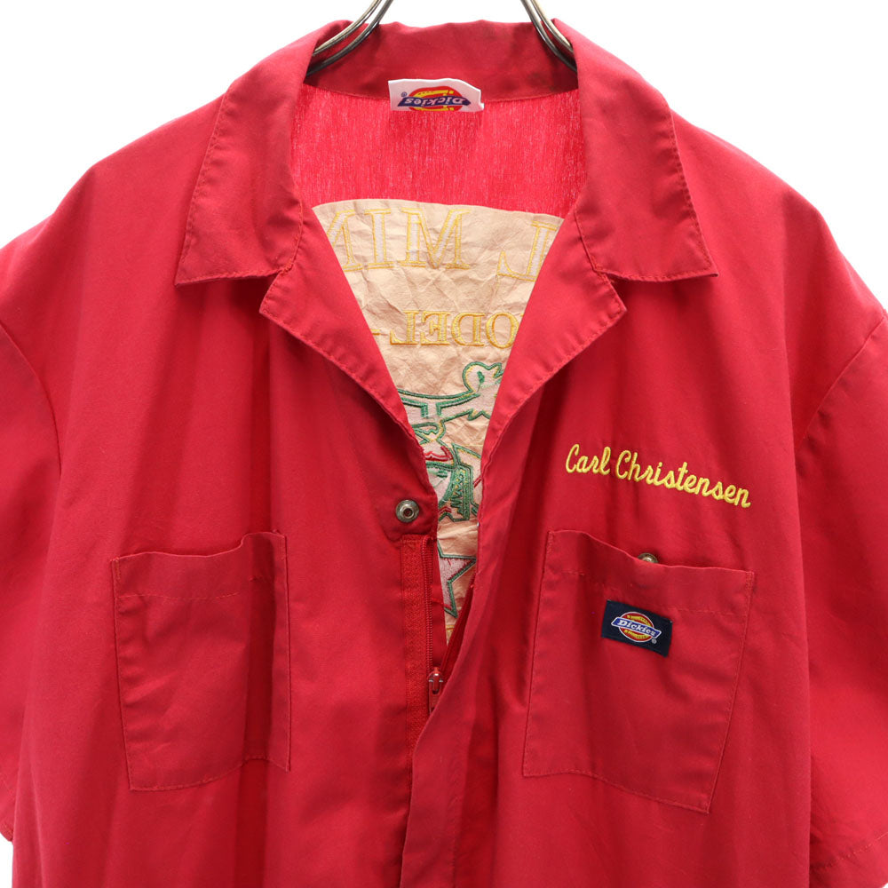 ディッキーズ シュラインクラブ フリーメイソン バック刺繍 半袖 つなぎ レッド Dickies 作業服 作業着 メンズ