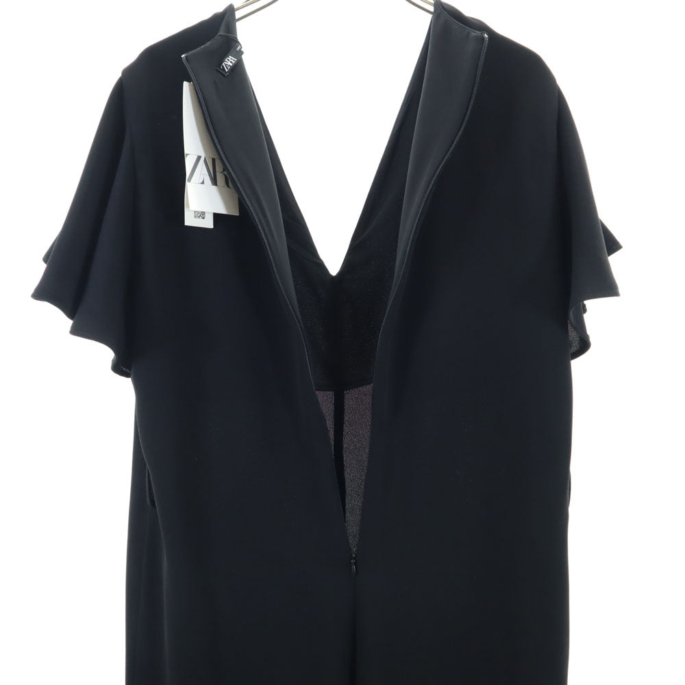 ZARA ザラ 半袖 オールインワン S ブラック フレンチスリーブ つなぎ ジャンプスーツ レディース